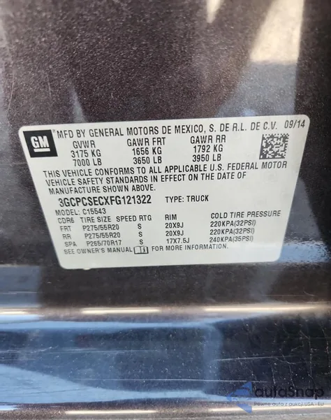 2015 Chevrolet Silverado C1500 Ltz из США, поврежденный, VIN 3GCPCSECXFG121322